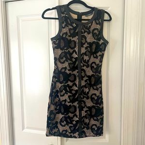 Vintage Y2K Tart Collections black lace leather trim mini sheath dress EUC